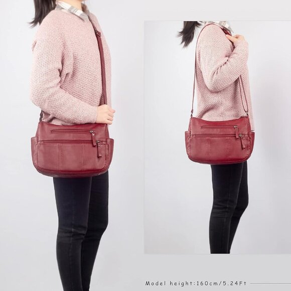 🆕 Volganik Rock PU Leather Shoulder Bag Women Red Soft Pocketbooks Purse - Picture 2 of 7